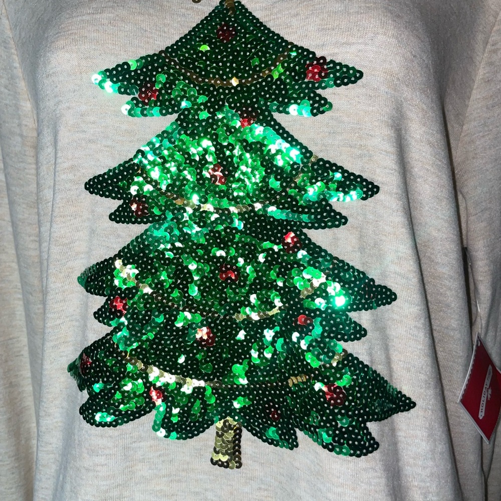 NWT Holiday Time Sequined Sweater with Christmas Tree - Picture 8 of 16